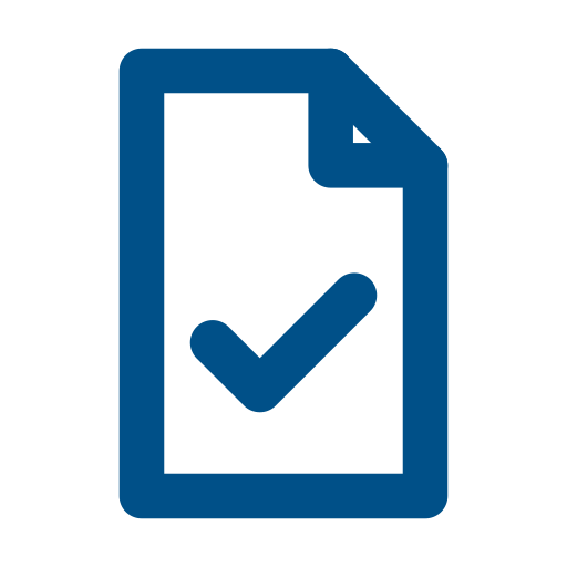 Icon of a document with a checkmark on it.
