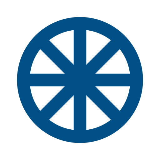 A blue and black circular gear or wheel icon with a divided spokes design.