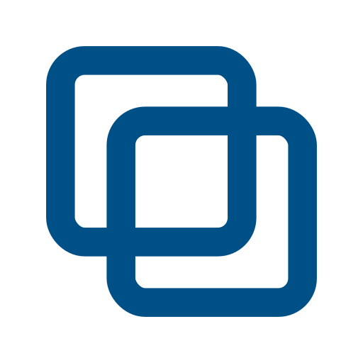 Two interlocking blue squares, one slightly overlapping the other, on a black background.