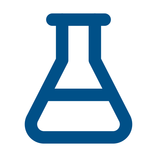 Blue laboratory Erlenmeyer flask icon.