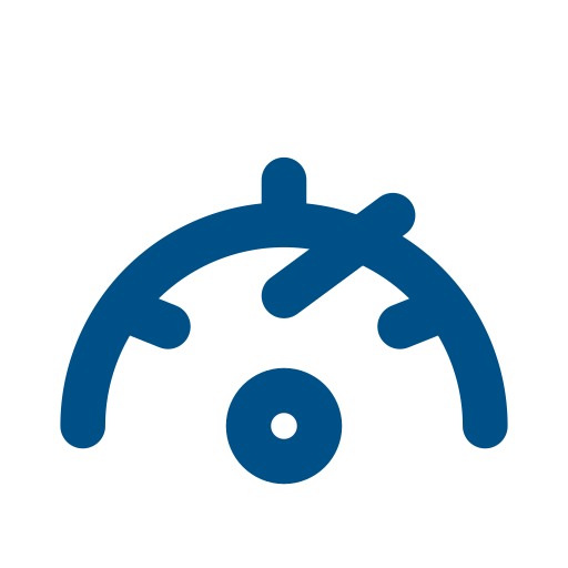 Icon of a stopwatch with a blue outline and black background.