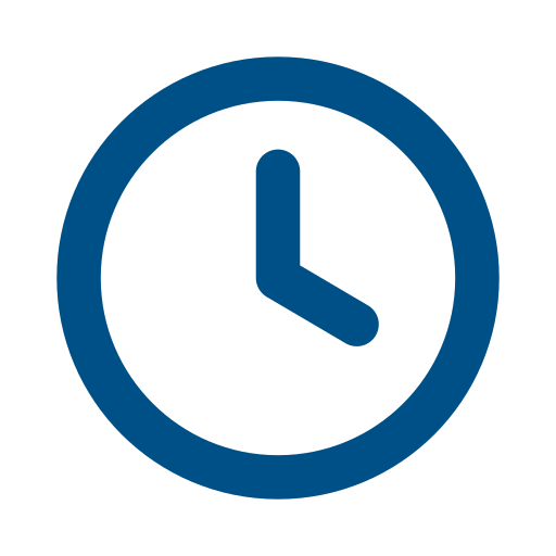 Clock icon with blue outline and black clock face.