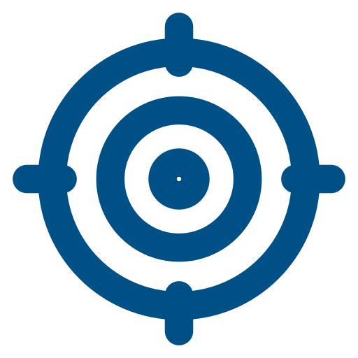 A blue and black target or bullseye symbol.