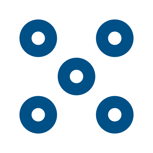 Six blue donuts arranged in the shape of a spade from playing cards.