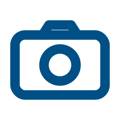 Icon of a blue camera on a black background.