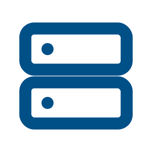 Icon of a server stack with two blue rectangular layers, each with a circle on the left side.