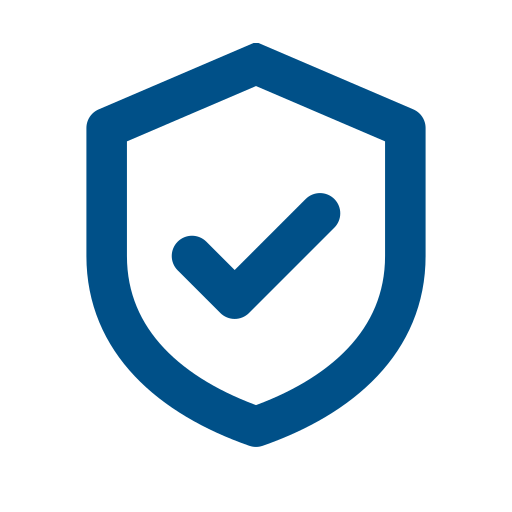 Shield icon with a checkmark in the center, symbolizing protection or security.