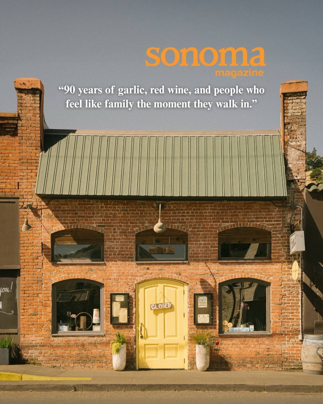 90 years of garlic, red wine, and people who feel like family the moment they walk in. @sonomamag said it better than we ever could! 

Thank you @sonomamag for spending time with us and telling our story. &hearts;️🍝

Full story linked in bio.