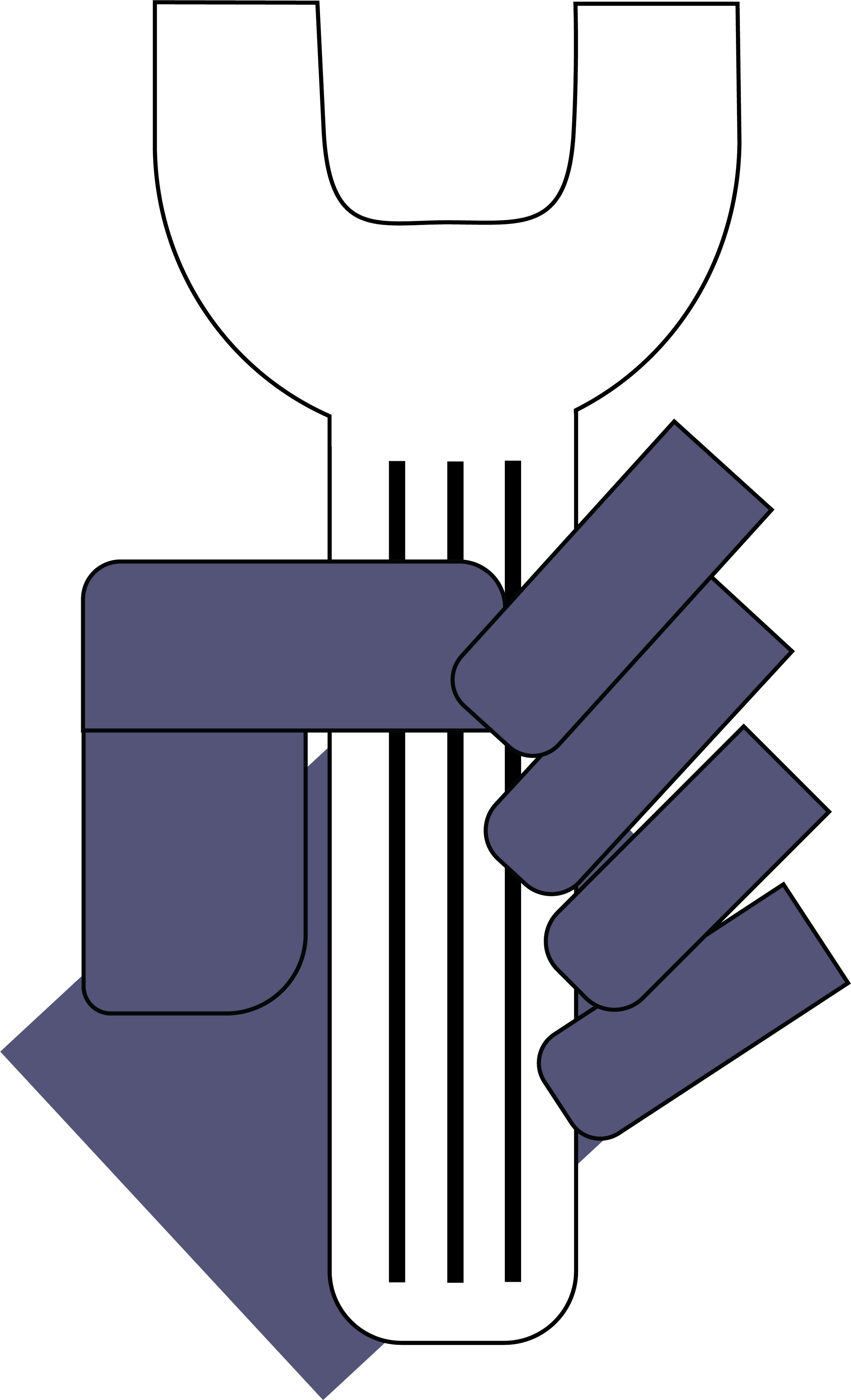 A stylized graphic of a hand holding a wrench.