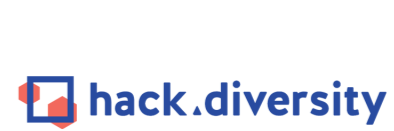Logo of hack.diversity with a stylized open book icon and text in blue.