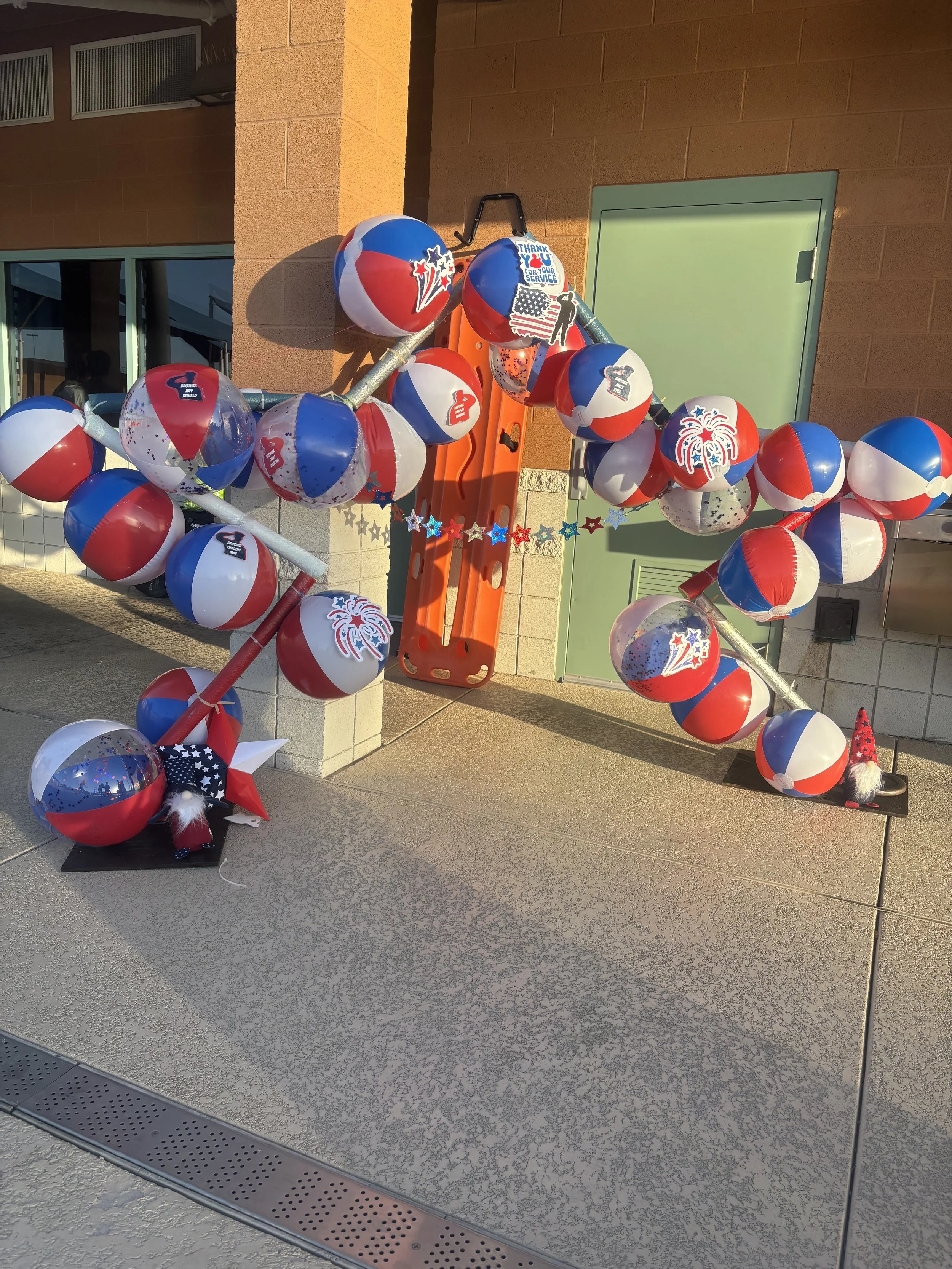 Red, White, and Blue Beach Ball star Arch for a Church Pool Party!
