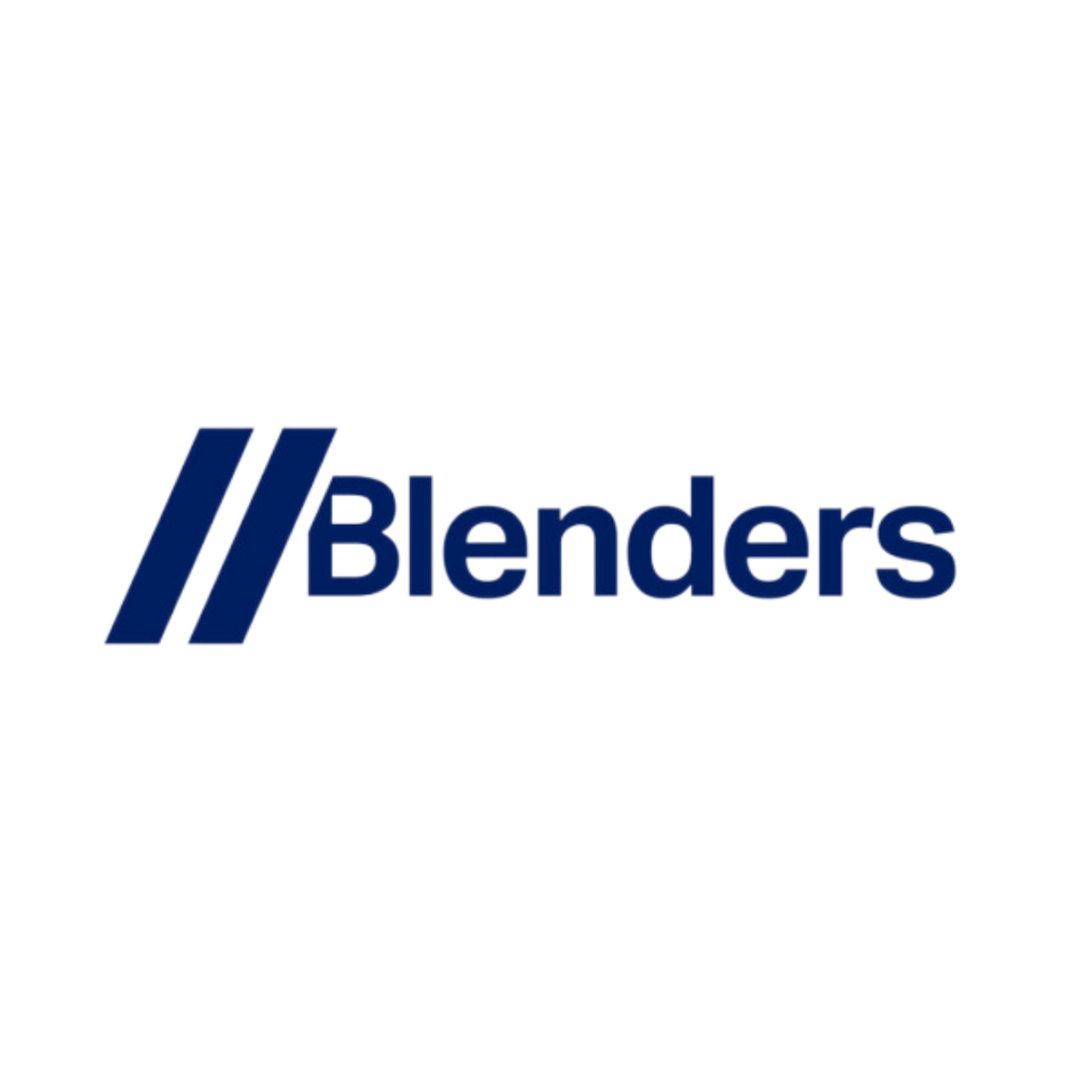 Blenders logo with blue and white design on a black background.