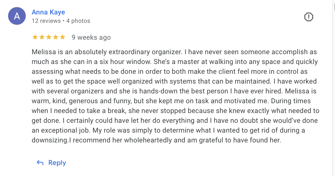 A google review about Happy Organized Denver