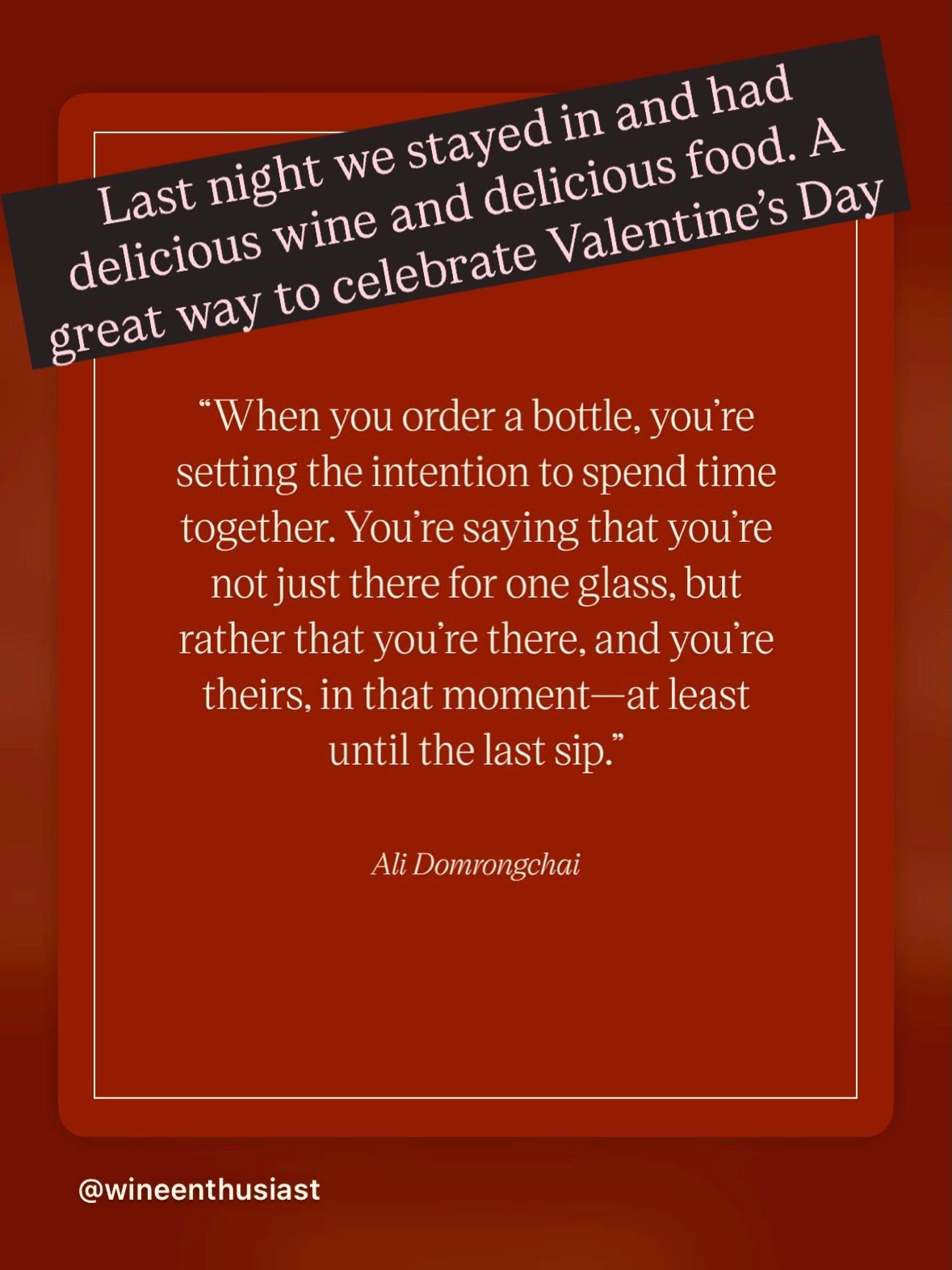 Last night we stayed in, cooked a beautiful meal, and opened a great bottle of wine. If you know, you know&mdash;Magnus&rsquo;s grilled steak is better than any steakhouse. Perfectly cooked. Perfectly seasoned.

If you&rsquo;ve ever been to our house