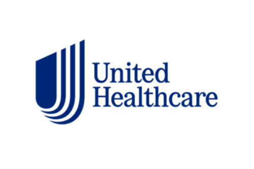 United Healthcare logo with blue emblem and text on a black background