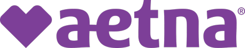 A logo with a purple heart symbol followed by the word 'aetna' in lowercase purple letters.