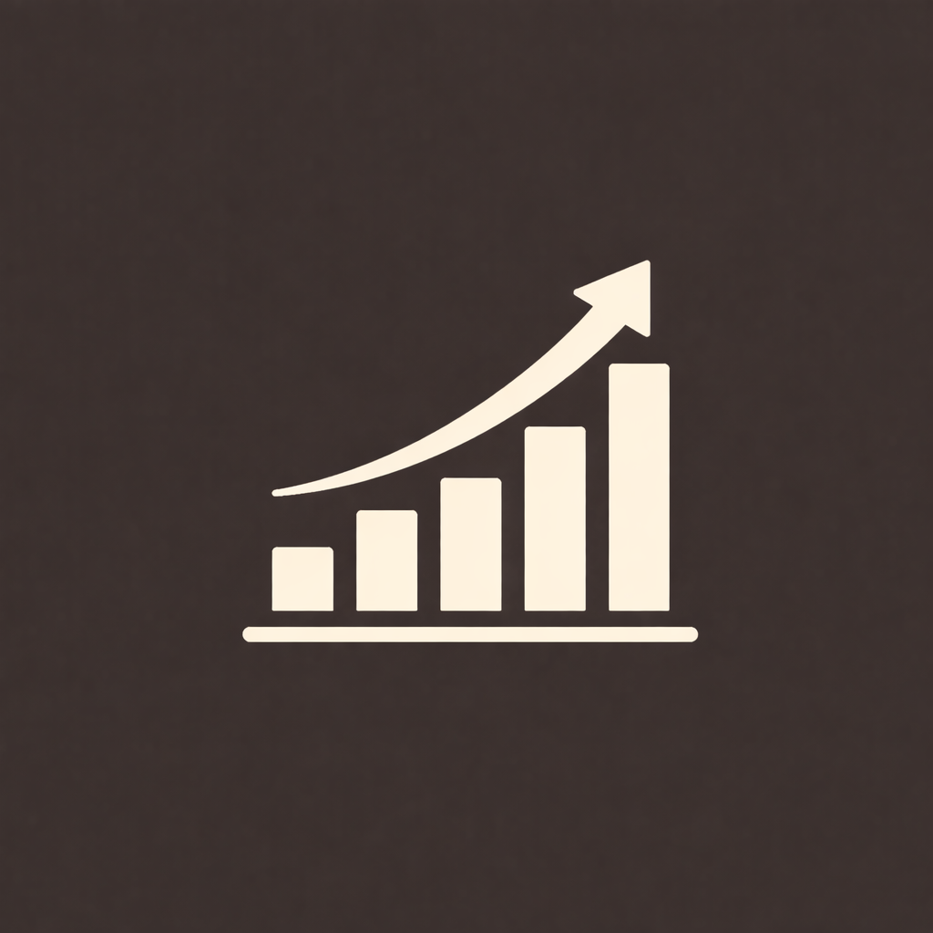 A white upward trending bar graph with an arrow on a dark background.