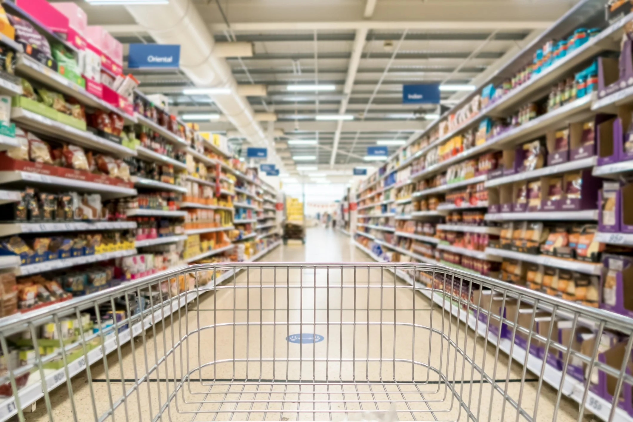 Cart view into a retailer aisle