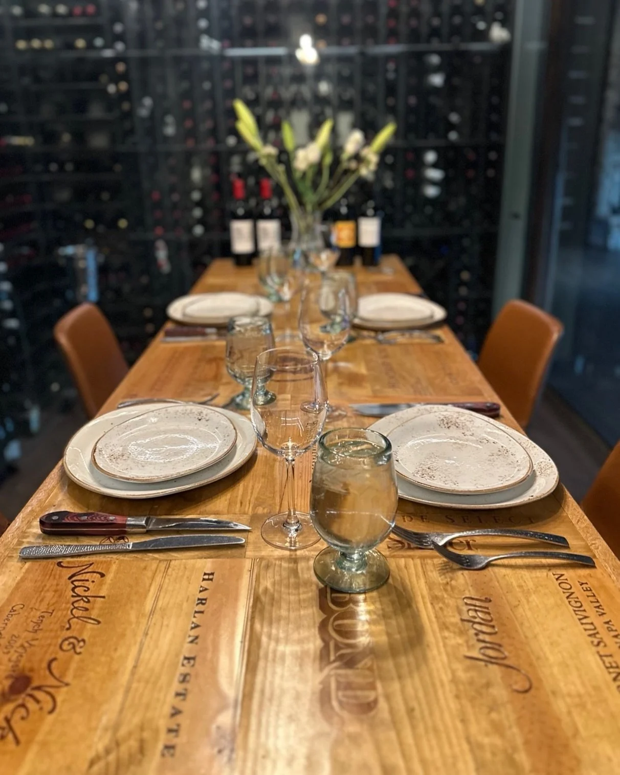 Custom wine tasting table, designed with story, craftsmanship, and experience in mind.

For this wine room, we wanted the table to feel like more than just a surface &mdash; it needed to become part of the tasting ritual. The custom top was designed 
