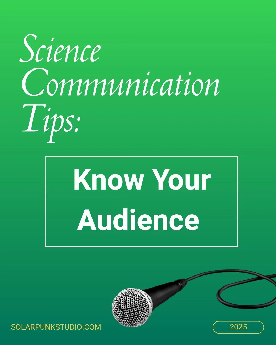 Sci-comm tip of the day: Know Your Audience 📢

The most important step in science communication is knowing who you are speaking to (your audience). Your audience could include the general public, the media, potential investors, peers, or even your o