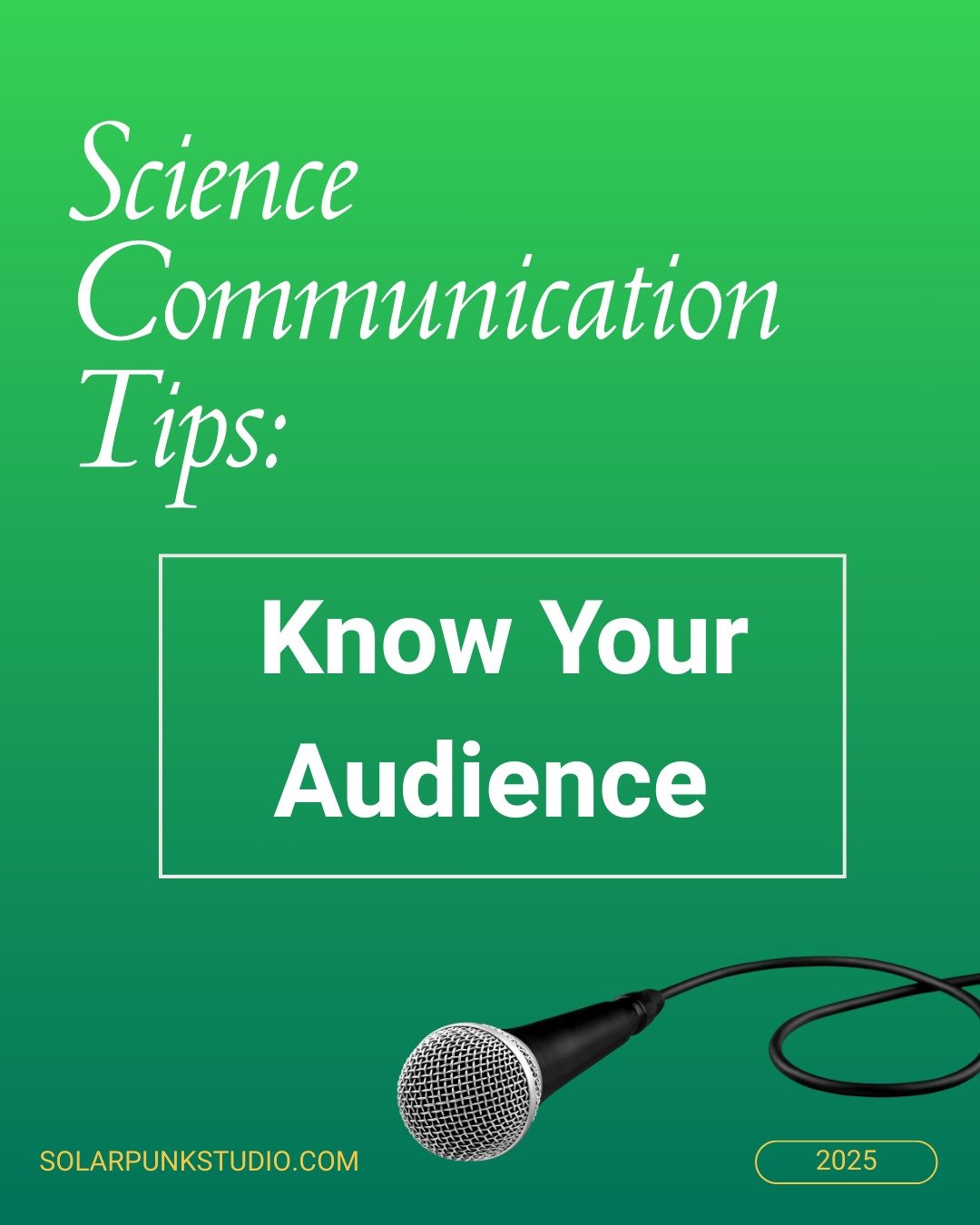 Sci-comm tip of the day: Know Your Audience 📢

The most important step in science communication is knowing who you are speaking to (your audience). Your audience could include the general public, the media, potential investors, peers, or even your o