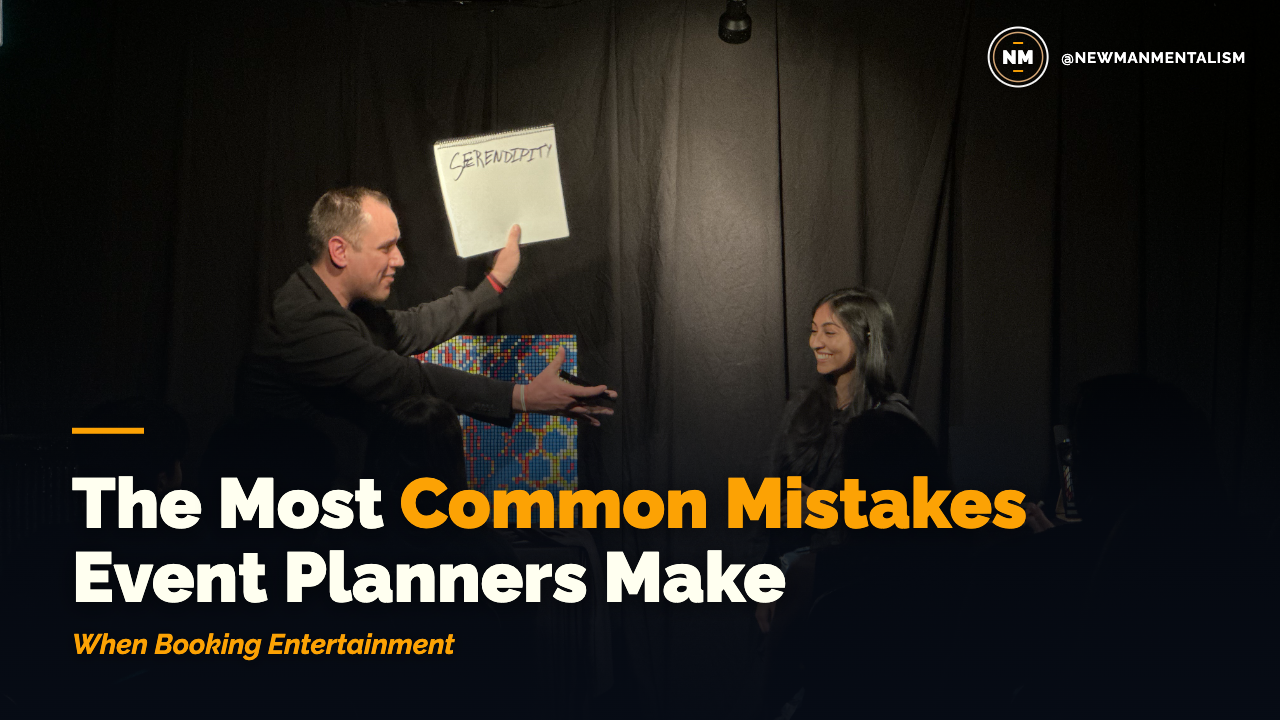 Editorial title card reading "The Most Common Mistakes Event Planners Make When Booking Entertainment."