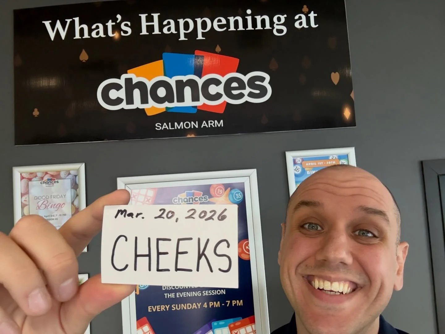 Can&rsquo;t wait for the second half of the show here at @chancessalmonarm tonight! It&rsquo;s gonna be a BLAST!

Thank you to EVERYONE who came out tonight. More importantly, thank you for thinking of the word CHEEKS from from the book!