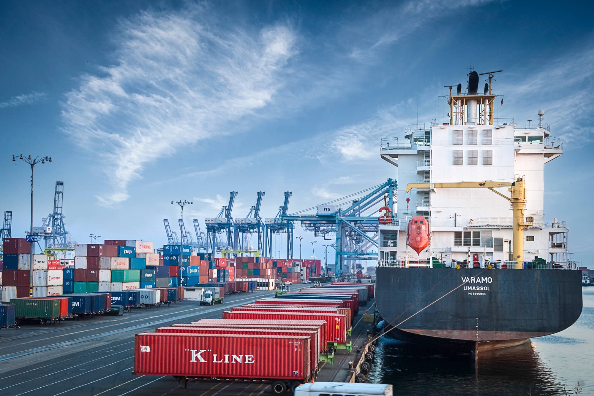 Shipping containers wait to be loaded onto cargo ship in the Port of San Diego–Ed Carreon Photography