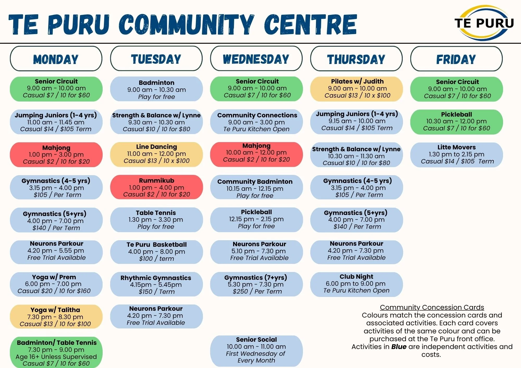 Timetable — Te Puru Community Centre