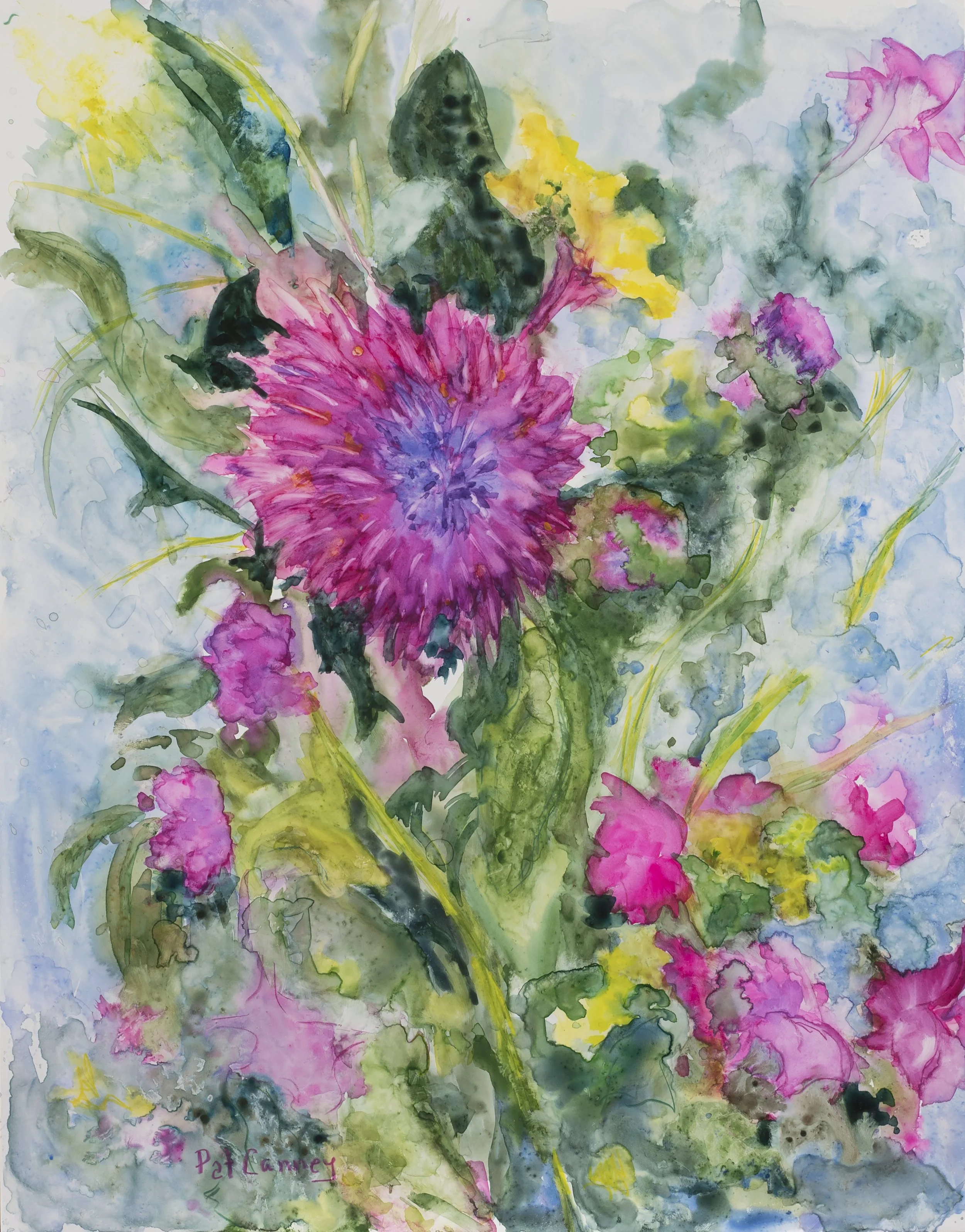 Flowing Flowers- 14x17.5 -watercolor on yupo-$250