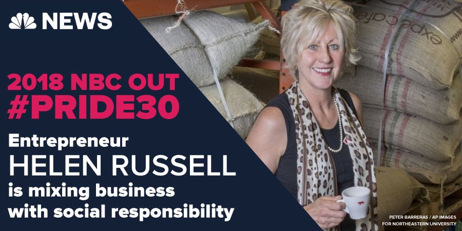 NBC News selects Helen Russell, CEO of Equator Coffees & Teas, as 'Top 30' LGBTQ people making a difference in the world!
