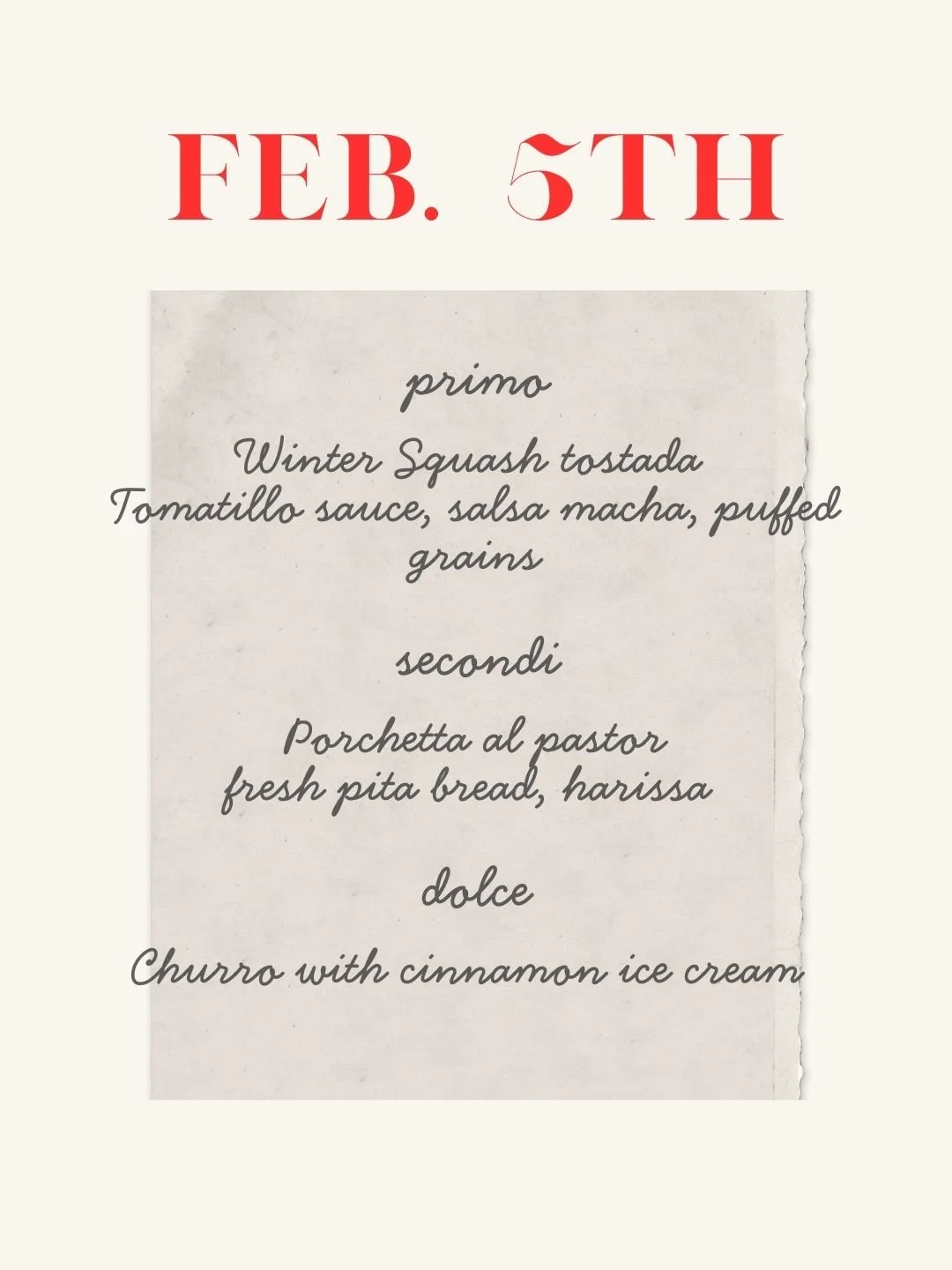 2/5 Thursday Night Dinner Series