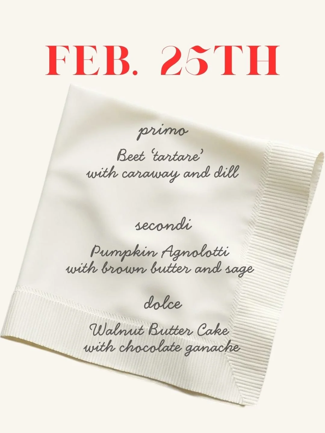 2/25 Thursday Night Dinner Series 