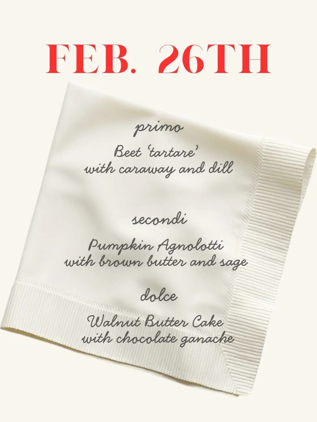 2/26 Thursday Night Dinner Series