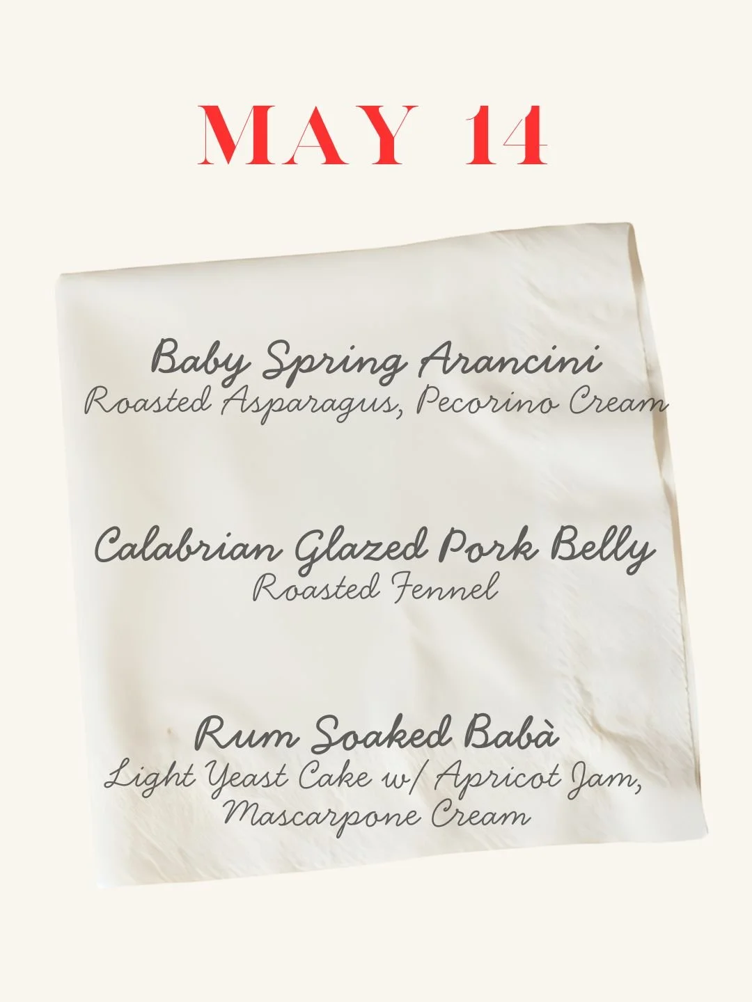 5/14 Thursday Night Dinner Series