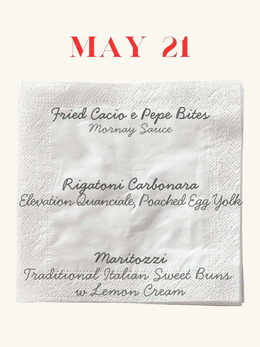 5/21 Thursday Night Dinner Series