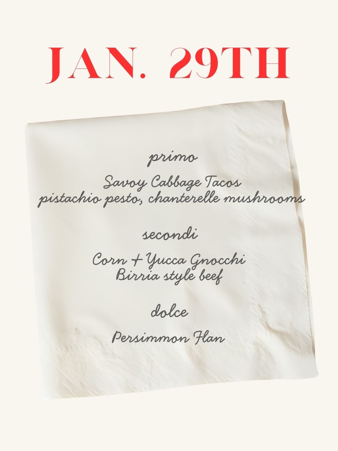 1/29 Thursday Night Dinner Series