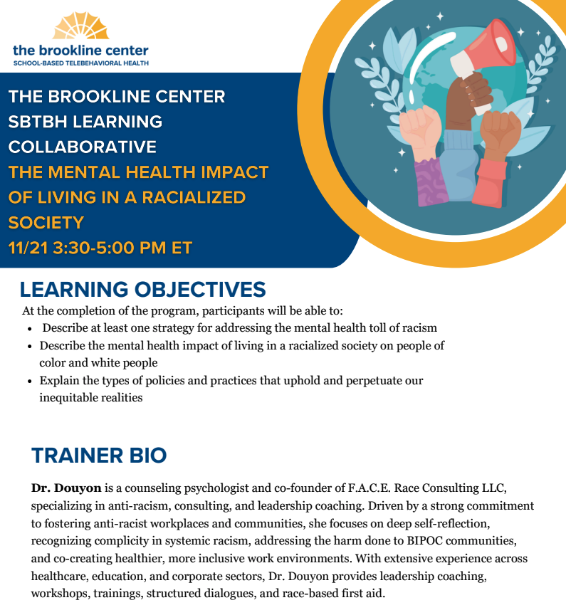 Flyer advertising a program about the mental health impact of living in a radicalized society