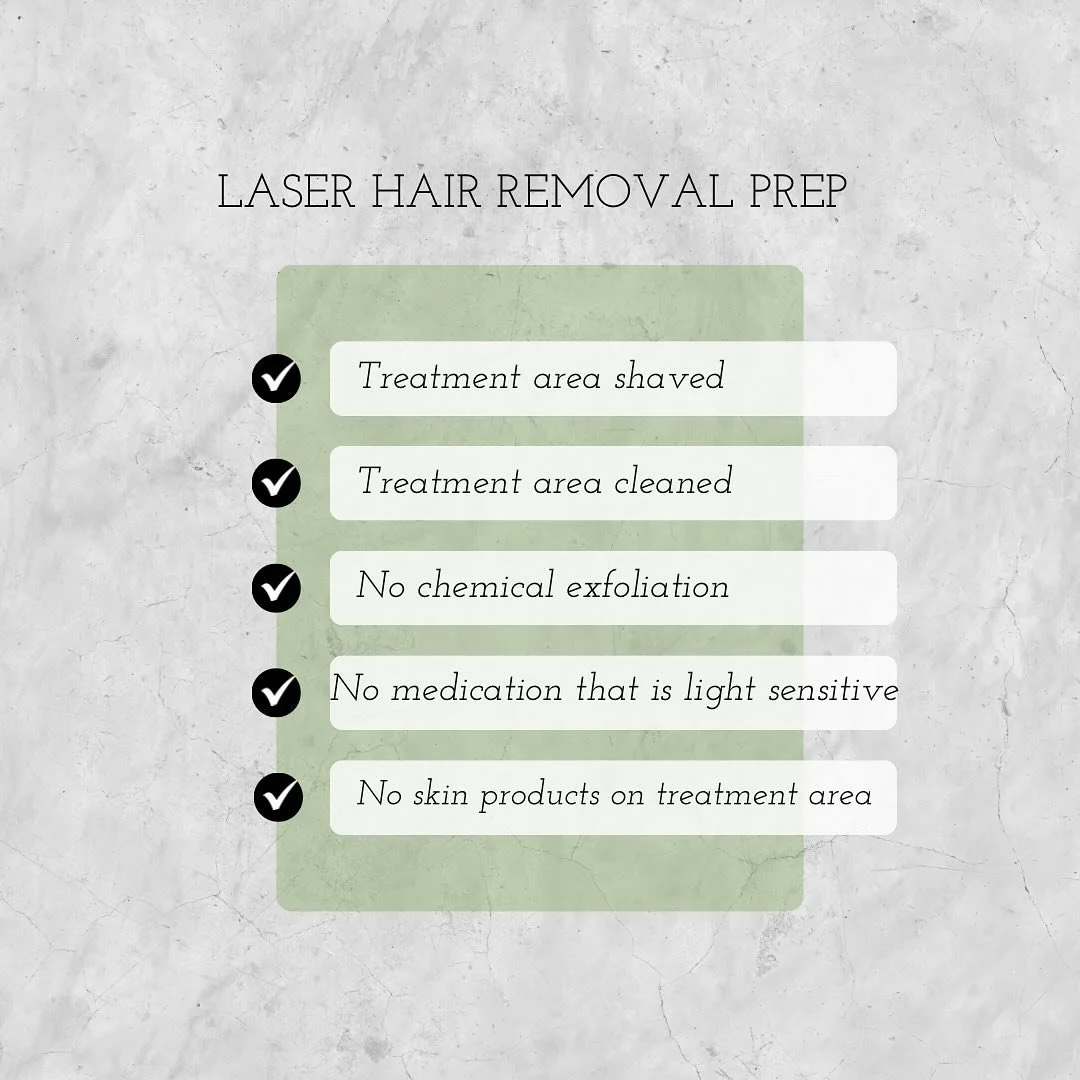Preparing for laser hair removal?? Here are some essential tips to remember:

🌿 Shave the treatment area at least 24 hours before your appointment. Laser hair removal targets the pigment in the hair follicle. Shaving ensures the laser can directly p