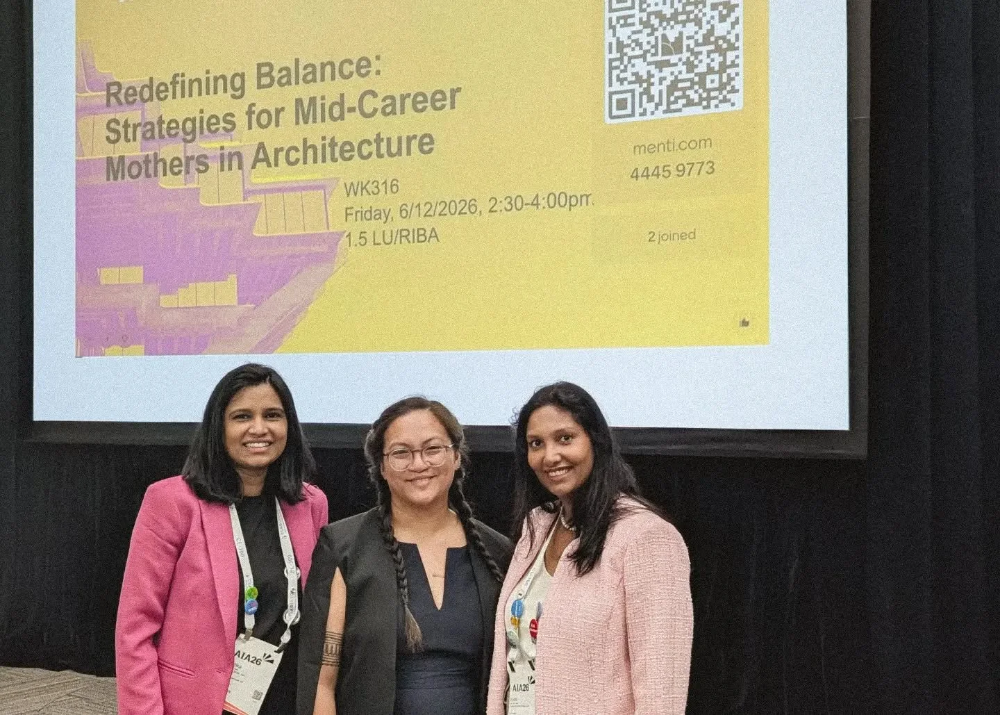 A year ago, this was just a group chat of architect moms. One having returned to work after maternity leave, one on maternity leave and one about to enter it.

At @aianational #AIA26 the group chat made it to the national stage of our profession, and