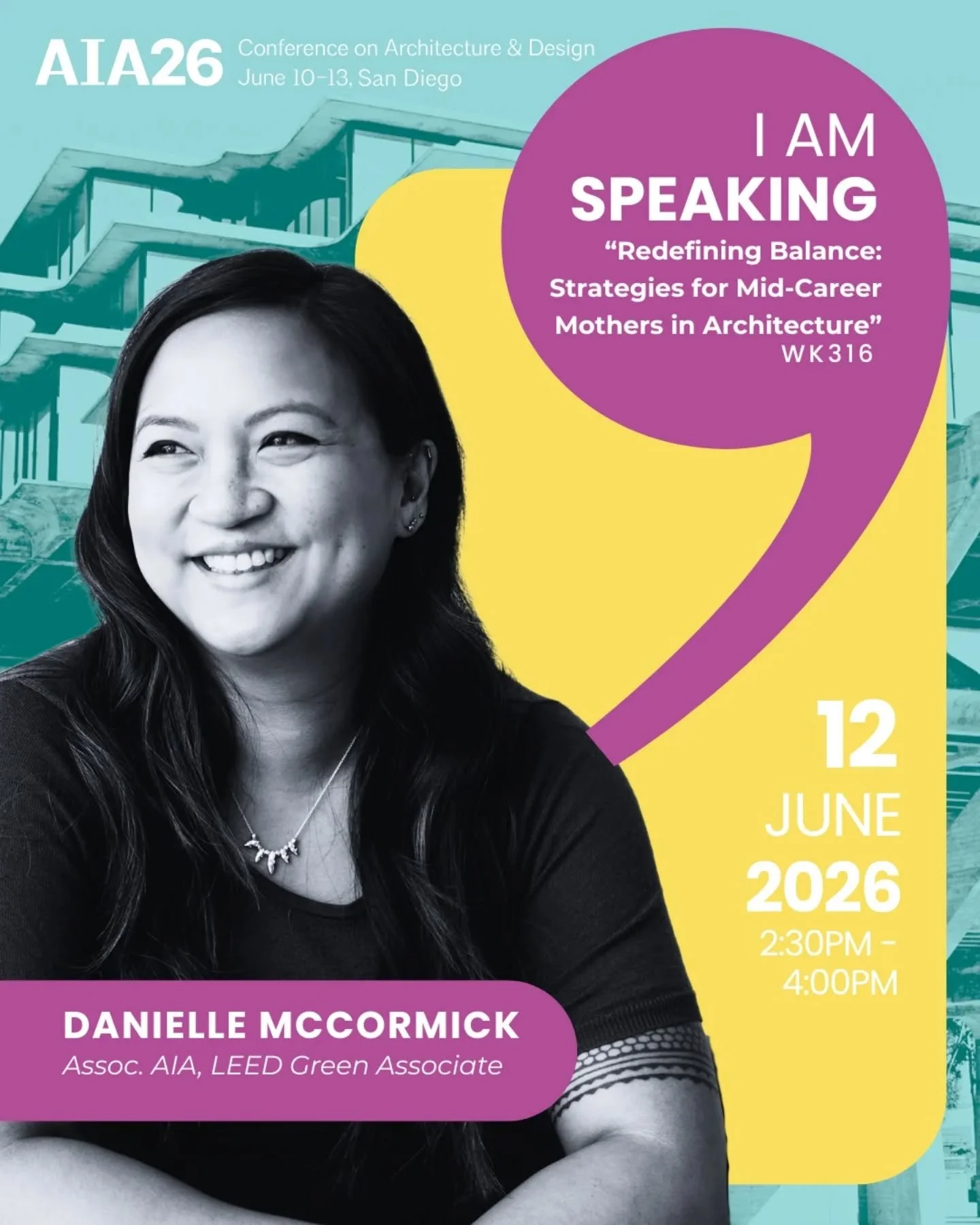 Come join our workshop on Friday!

We are leading WK316: Refining Balance: Strategies for Mid-Career Mothers in Architecture at @aianational
Conference on Architecture in San Diego.

Friday 6/12 &bull; 2:30-4:00PM
1.5 LU/RIBA

#AIA26 #womeninarchitec