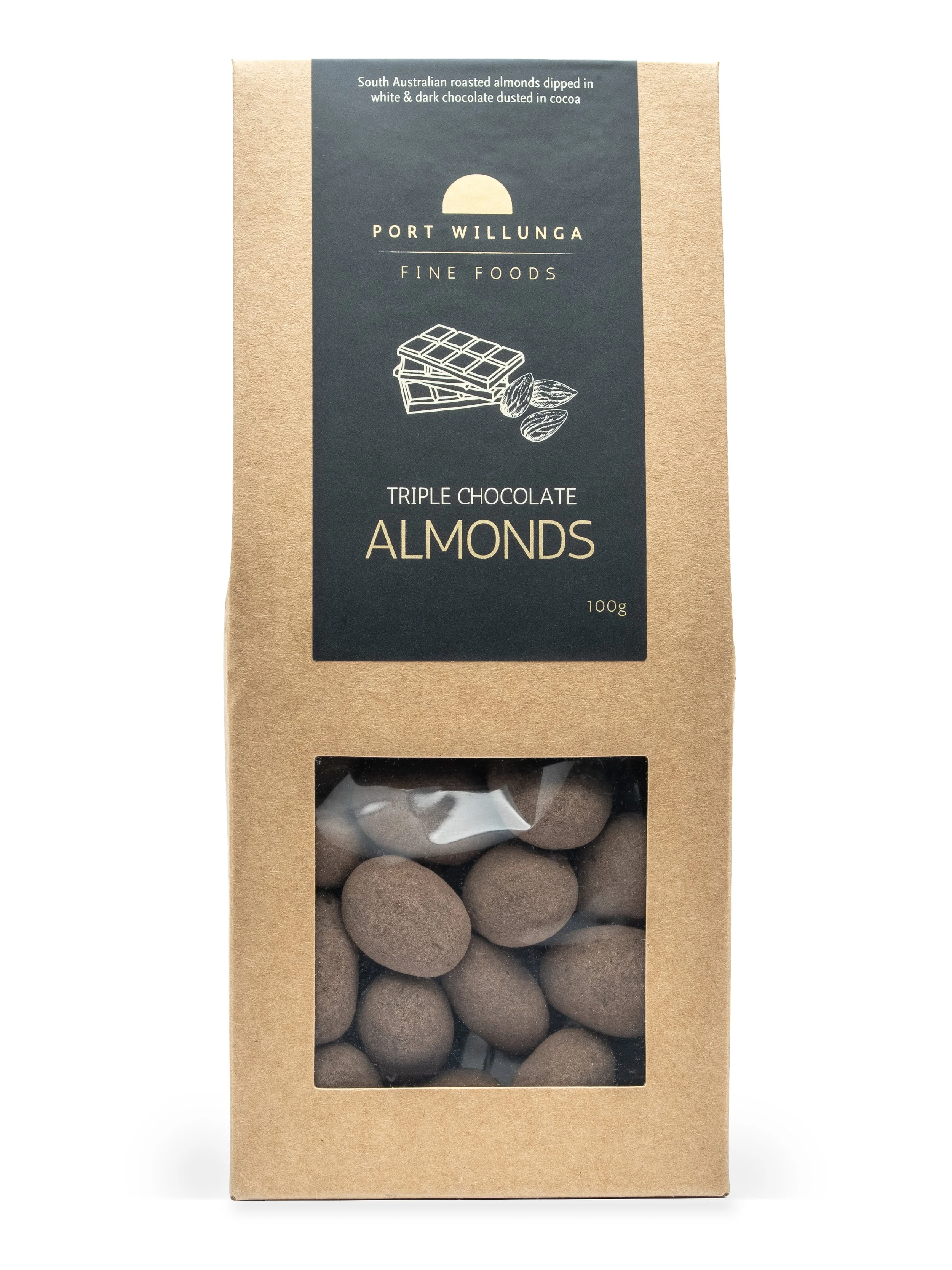 TRIPLE CHOCOLATE ALMONDS  100G