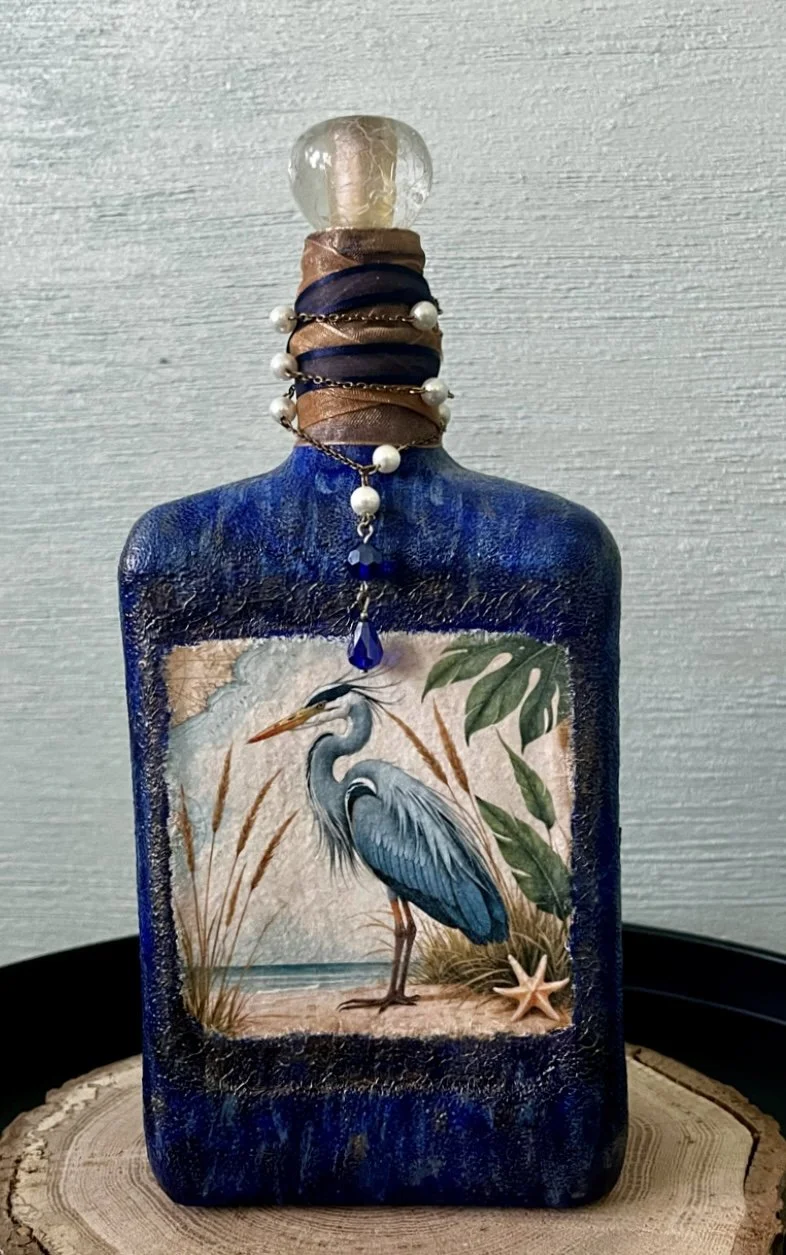 Decorated Bottle - Blue Heron