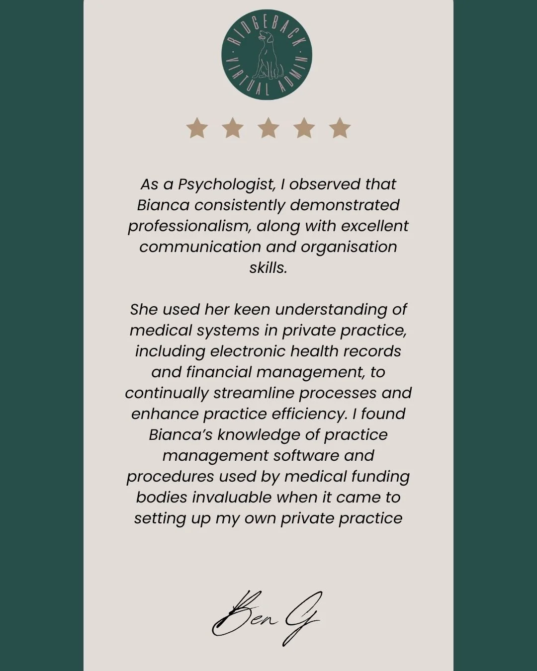 Kind words. Big impact. ✨

This is why we do what we do.

#RidgebackVA #Halaxy #HalaxySupport #MedicalAdmin #VirtualAssistant