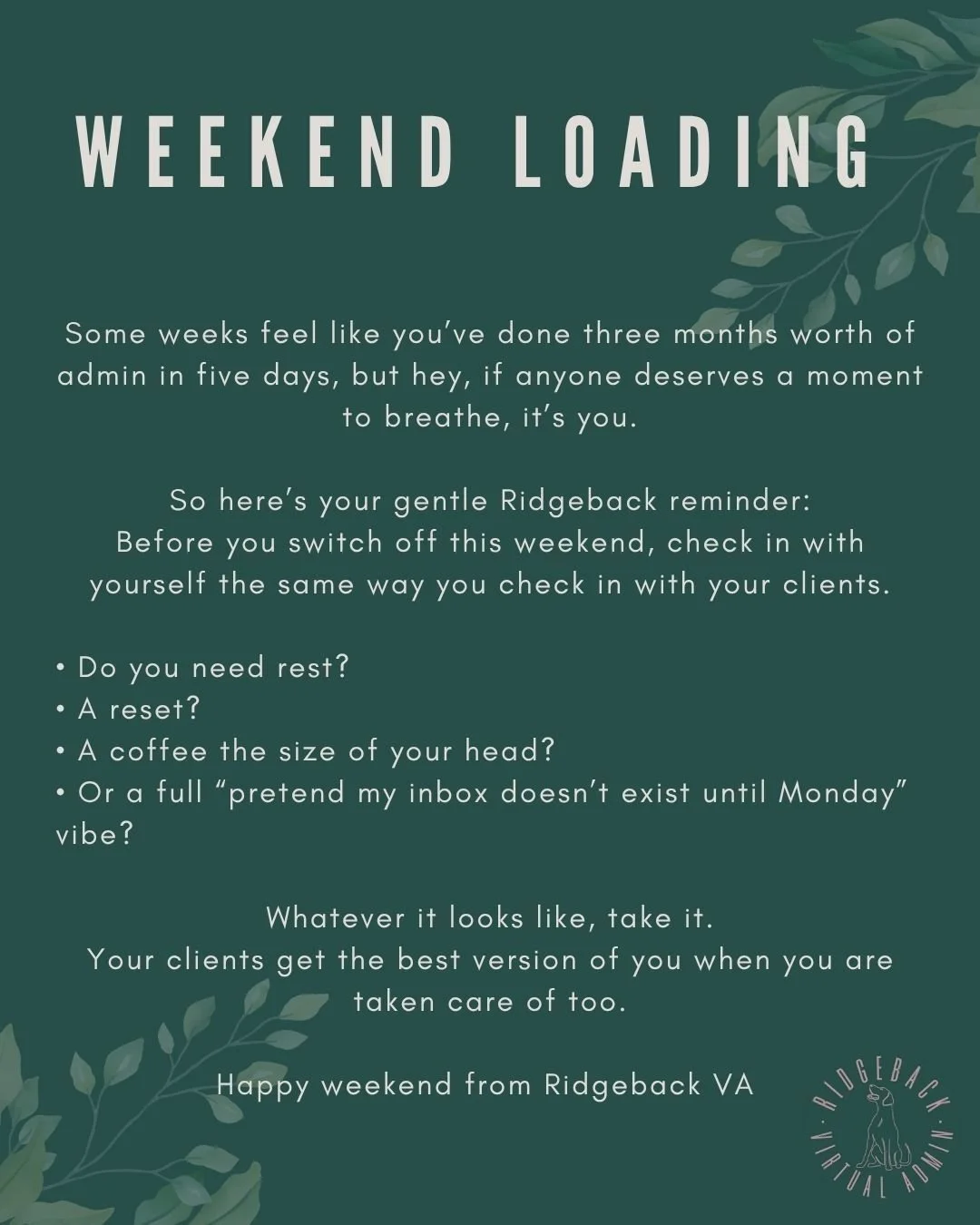 Cheers to two days of pretending our inbox doesn&rsquo;t exist 🫶🏼

 #RidgebackVA #Halaxy #HalaxySupport #MedicalAdmin #VirtualAssistant