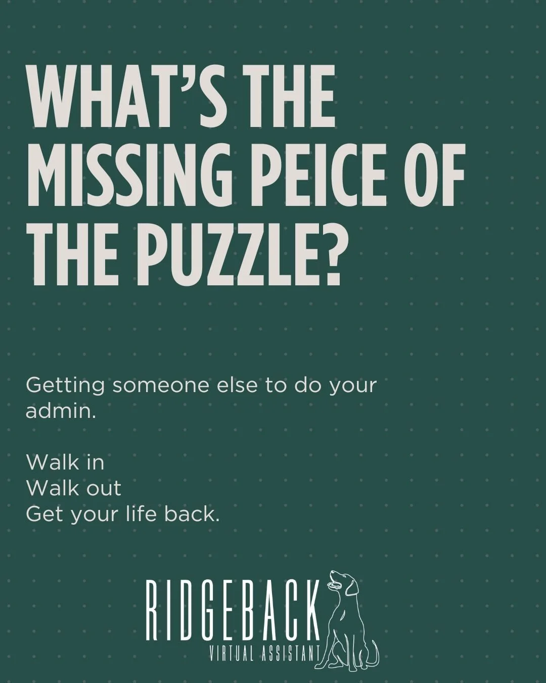 Don't like doing admin? 
Get us to do it.

Get your life back. Get in contact today to see how many hours you could save.

#RidgebackVA #AlliedHealthAU #MedicalAdmin #PracticeManagement #HalaxySpecialist #ClinicalSupport #MedicalVA #AlliedHealthAdmin