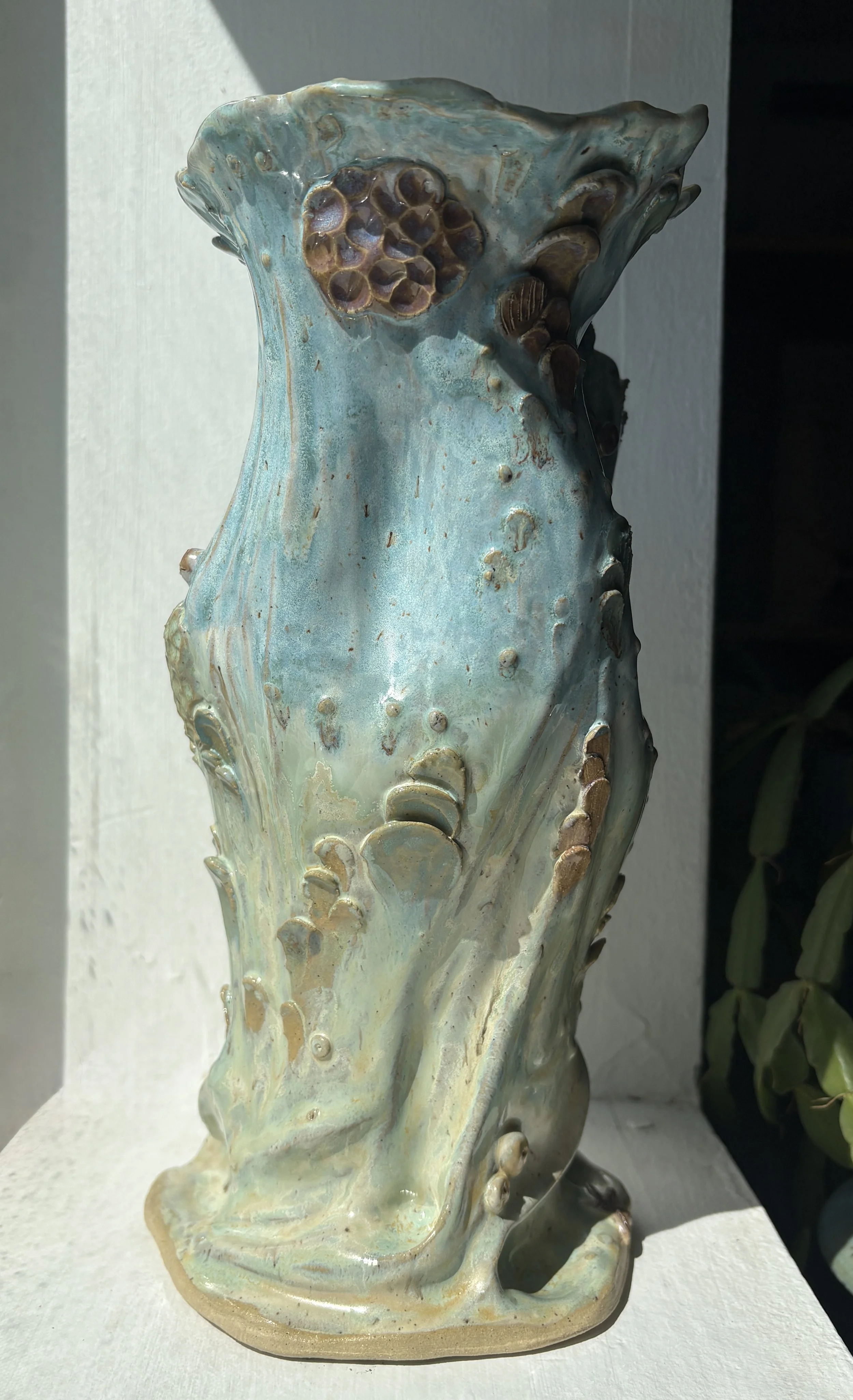 Blue and Green Vase with lots of texture