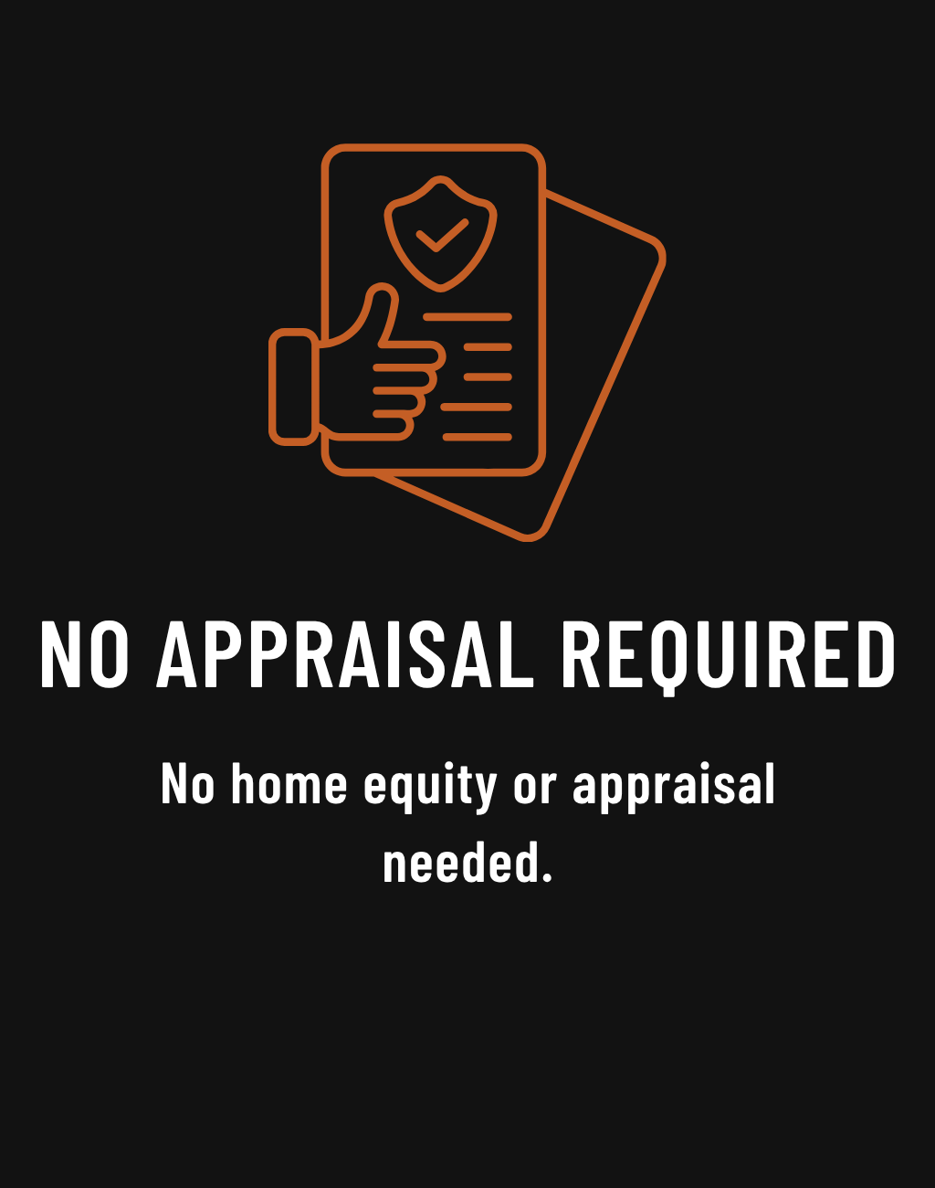 B&J Metal Buildings financing graphic highlighting no appraisal required financing options with no home equity needed for metal building construction projects.