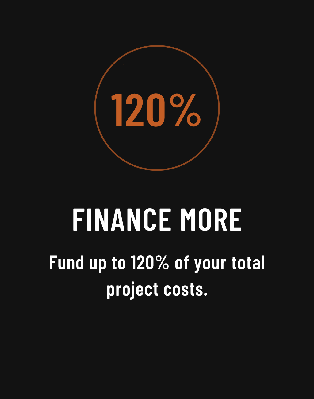 B&J Metal Buildings financing graphic promoting funding up to 120 percent of total project costs for residential and commercial metal building construction projects.