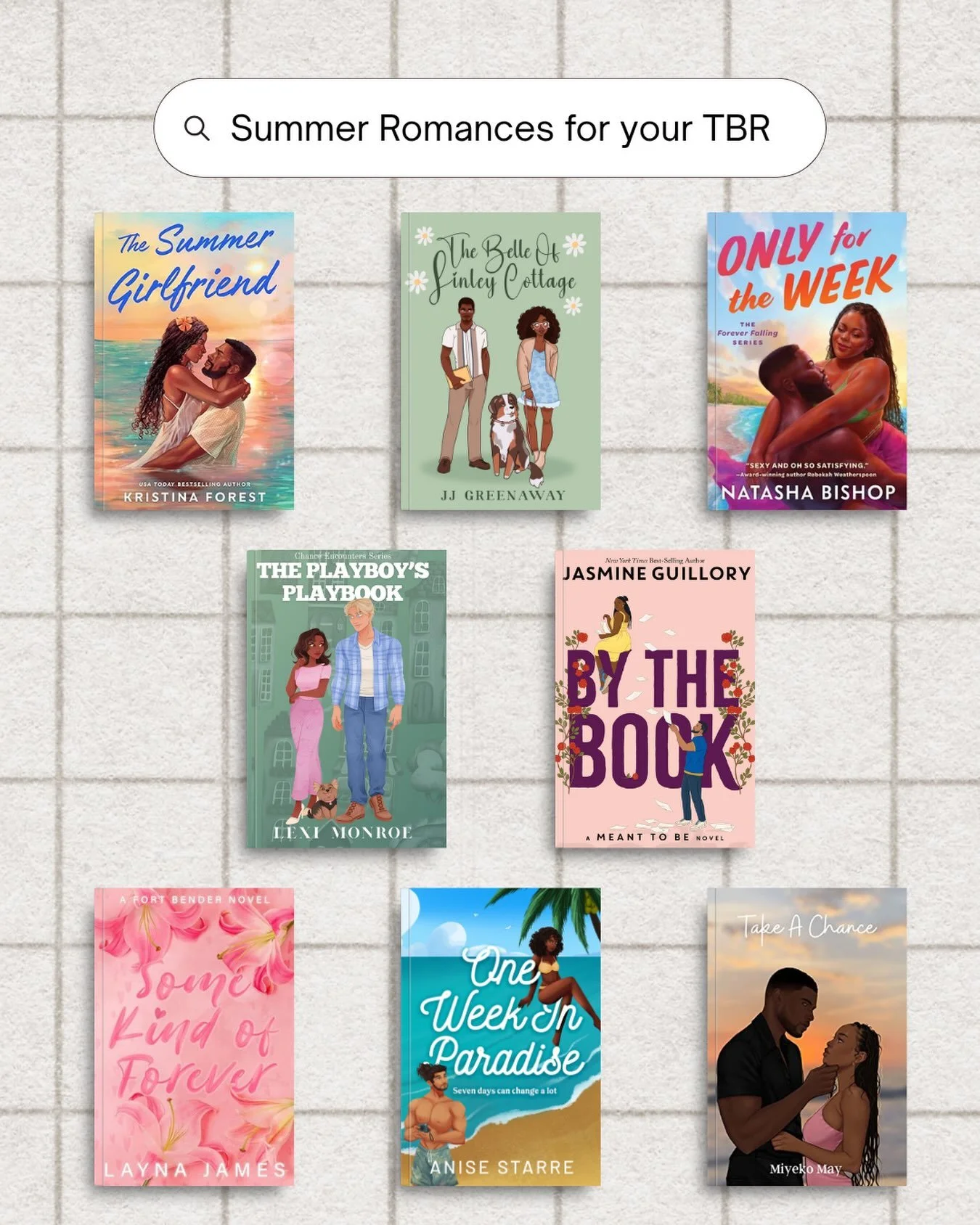I heard you need new summer romances for your TBR 😉

Here&rsquo;s eight to get you started (and bonus: they&rsquo;re all by Black authors)

☀️ The Summer Girlfriend by Kristina Forest
☀️ The Belle of Linley Cottage by J. J. Greenaway
☀️ Only for the
